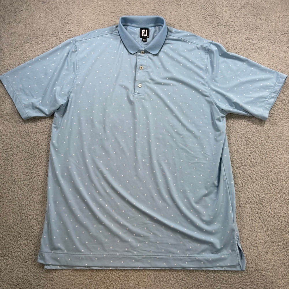FootJoy Mens XL Light Blue Sailboat Print Performance Golf Polo Shirt 10527